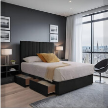 (2ft6, HB with 2 Drawers, Black) Restivo Divan Bed Set Plus Memory Sprung Mattress Plus Matching Headboard
