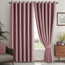 (Blush Pink, 66" X 72" - (168cm x 183cm)) Thermal Insulated Curtains 100% Blackout Ring-Top Eyelet Curtain Panel with Tiebacks