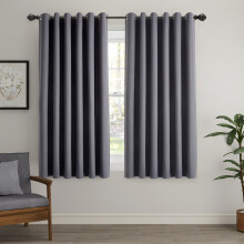 (Charcoal, 46" X 54" - (117cm x 137cm)) Thermal Insulated Curtains 100% Blackout Ring-Top Eyelet Curtain Panel with Tiebacks