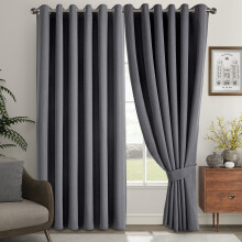(Charcoal, 66" X 72" - (168cm x 183cm)) Thermal Insulated Curtains 100% Blackout Ring-Top Eyelet Curtain Panel with Tiebacks