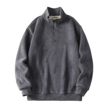 Half Zip Pullover Men's Microfleece Sweatshirt Warm Long Sleeve Turtleneck Jumper for Autumn Winter L Gray