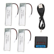 4 Stück 500mAh 3,7V Lithium-Polymer-Batterie mit Ladegerät für RC-Auto/Boot/Flugzeug