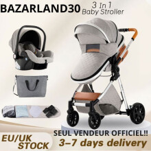 BAZARLAND30. 3-in-1 Baby Kombi Kinderwagen mit Autositz und Wanne Trio Wendbar Verstellbar Hochwertig Luftlose Räder. HELLGRAU