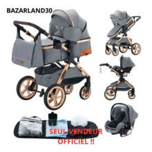 BAZARLAND30. Cochecito 3 en 1 Bebé Combinado Silla de Auto Capazo Trio Reversible Ajustable de Alta Calidad Ruedas a Prueba de Pinchazos. AZUL/GRIS