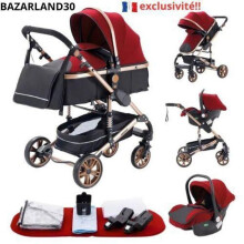 BAZARLAND30. Cochecito Combinado 3 en 1 Silla de Auto Capazo Trio Reversible Ajustable Alta Calidad Ruedas inalámbricas Rojas