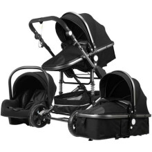 Babyschale Trio Kombi-Set 3 in 1 Schwarz-ARG Hochgestell mit Stoßdämpfung, Faltbarer Autositz, Wendbarer Sitz, Unplattbare Reifen