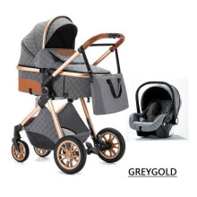 BAZARLAND30 Cochecito 3 en 1 Bebé Combinado Silla de Auto Capazo Trio Reversible Alta Calidad Ruedas Increíbles Silla. gris azul.