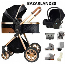 BAZARLAND30 Cochecito 3 en 1 Bebé Combinado Silla de Auto Capazo Trio Reversible Ajustable Alta Calidad Ruedas Inexplotables. negro