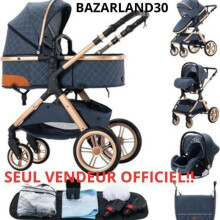 BAZARLAND30. Cochecito 3 en 1 Bebé Combinado Asiento-Coche Cuna Trio Reversible Ajustable Alta Calidad Ruedas Increíbles Silla. AZUL
