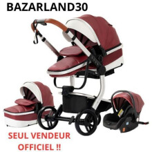 BAZARLAND30. 3-in-1 Kombi-Kinderwagen, Autositz, Wanne, Trio, Wendbar, PU-Leder, Unplattbare Räder, Buggy. ROT