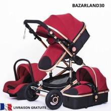 BAZARLAND30. 3-in-1 Baby Kinderwagen Gecombineerde Autostoel Cabriolet Trio Omkeerbaar Verstelbaar Hoge Kwaliteit Ongeschonden Wielen Kinderwagen. roo