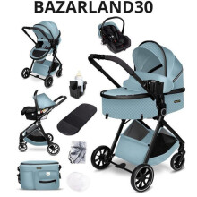 BAZARLAND30 Kombikinderwagen 3-in-1 mit Autositz, Wanne, ultraleicht (ca. 7 kg), Regenschutz, Moskitonetz. BLAU/ SCHWARZ