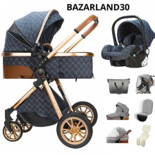 BAZARLAND30 3-in-1 Baby Kinderwagen Gecombineerd Autostoeltje Draagmand Trio Omkeerbaar Verstelbaar Hoge Kwaliteit Stevige Wielen. BLAUW