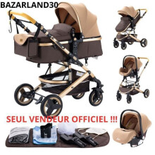 BAZARLAND30. Cochecito 3 en 1 Bebé Combinado Silla de Auto Capazo Trío Reversible Ajustable de Alta Calidad Ruedas Increíbles.