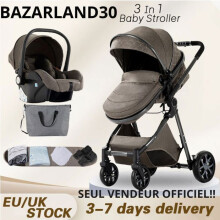 BAZARLAND30. Carrito 3 en 1 Bebé Combinado Silla-Coche Capazo Trio Reversible Ajustable Alta Calidad Ruedas Increíbles. CHOCOLATE