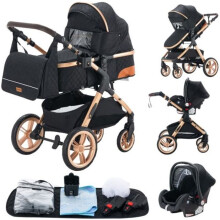YAZOCO - Carrito combinado 3en1 - Con capazo-silla de auto - Hasta 15Kg - Oro-Negro