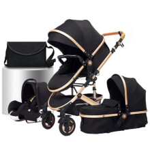 BAZARLAND30 Cochecito 3 en 1 Bebé Combinado Silla de Auto Capazo Trio Reversible Ajustable Alta Calidad Ruedas Increíbles Cañita Negra