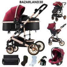 BAZARLAND30.Carrito Portátil 3 en 1 para Bebé, Marco de Aluminio para Recién Nacido.rojo