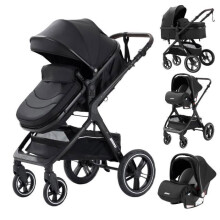 YAZOCO - Kombi-Buggy 3 in 1 - Mit Tragetasche-Autositz - Bis zu 15Kg - Schwarz