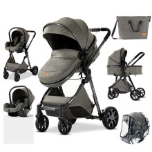 Carrito 3 en 1 Bebé Combinado Silla de Auto Cochecito Capazo Ajustable Mochila de Pañales Alta Calidad Carrito de Mano Gris Profundo