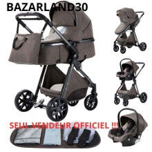 BAZARLAND30. Cochecito 3 en 1 Bebé Combinado Silla de Auto Moisés Trio Reversible Ajustable Alta Calidad Ruedas Inexplotables. CHOCOLATE