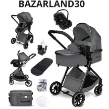 BAZARLAND30 carrito combinado 3 en 1 silla de auto, capazo, ultra ligero (aprox. 7 kg), cubierta de lluvia, mosquitera. GRIS/PLATA