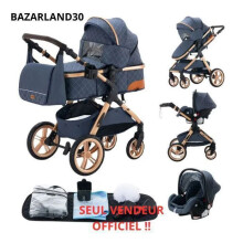 BAZARLAND30. 3-in-1 Kinderwagen Kombipaket Automobil-Tragetasche Trio Wende- und verstellbare Hochwertige pannensichere Räder. BLAU
