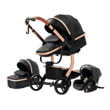 BAZARLAND30 3-in-1 Babyschubkarre Kombinierter Autositz Tragetasche Trio Wendbar Kunstleder PU Pannensichere Räder Schwarz