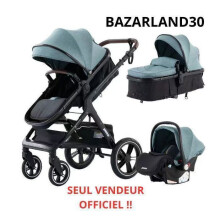 BAZARLAND30. 3-in-1 Kinderwagen Gecombineerde Autozitgroep Wieg Trio Omkeerbaar Verstelbaar Hoogwaardige Onverwoestbare Wielen Bolderkar. groen