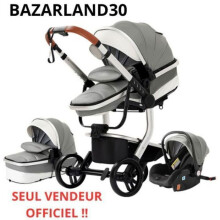 BAZARLAND30. Cochecito 3 en 1 Bebé Combinado Silla-Auto Capazo Trio Reversible cuero pu Ruedas inyectables Silla. GRIS