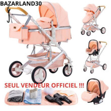 BAZARLAND30. Cochecito 3 en 1 Bebé Combinado Silla-Coche Nacelle Trio Reversible Ajustable Alta Calidad Ruedas incaíbles Silla. ROSA
