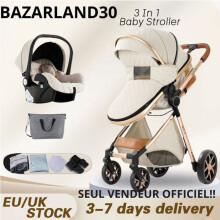 BAZARLAND30. Cochecito 3 en 1 Bebé Combinado Silla de Auto Capazo Trio Reversible Ajustable de Alta Calidad Ruedas Increíbles. BLANCO ROTO