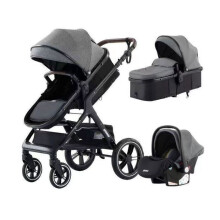 BAZARLAND30 3-in-1 Kombi Kinderwagen Auto-Sitz Wanne Trio Wendbar Verstellbar Hochwertig Pannenfreie Räder. GRAU