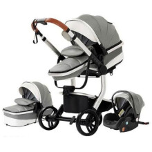 BAZARLAND30. Cochecito 3 en 1 para Bebé Combinado Silla de Auto Capazo Trio Reversible cuero pu Ruedas inaudibles Cañón. gris