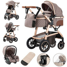 BAZARLAND30. Carrito de lujo 3 en 1 para bebé, portátil, viaje, plegable, estructura de aluminio, para recién nacido. khaki