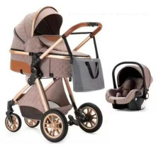 BAZARLAND30. Cochecito 3 en 1 Bebé Combinado Silla de Auto Capazo Trio Reversible Ajustable de Alta Calidad Ruedas Increíbles Cañón caqui.