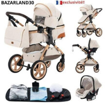 BAZARLAND30. Cochecito 3 en 1 Bebé Combinado Silla-Auto Capazo Trio Reversible Ajustable Alta Calidad Ruedas Increíbles Silla. blanco