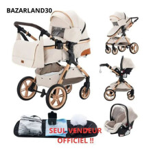 BAZARLAND30. Cochecito 3 en 1 Bebé Combinado Silla de Auto Capazo Trio Reversible Ajustable de Alta Calidad Ruedas Inreparables Silla. BLANCO