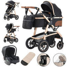 BAZARLAND30. Carrito de lujo 3 en 1 para bebé, portátil, viaje, plegable, marco de aluminio, para recién nacido. negro