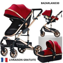 BAZARLAND30 Cochecito 3 en 1 Bebé Combinado Silla de Auto Capazo Reversible Ajustable Alta Calidad Ruedas Inquebrantables Silla roja.