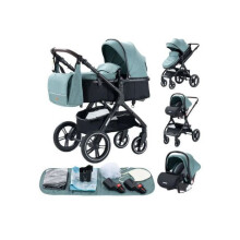 BAZARLAND30. 3-in-1 Kinderwagen Gecombineerde Autozitgroep Wieg Trio Omkeerbaar Verstelbaar Hoogwaardige Onverwoestbare Wielen Bolderkar. groen