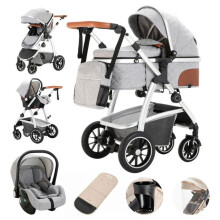 BAZARLAND30. Carrito de bebé lujoso 3 en 1, portátil, de viaje, plegable, paisaje alto, marco de aluminio, para recién nacidos. gris claro