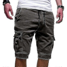 (3XL, Dark Grey) Mens Joggers Shorts Elastic Waist Shorts Cargo Pockets Half Pantsl
