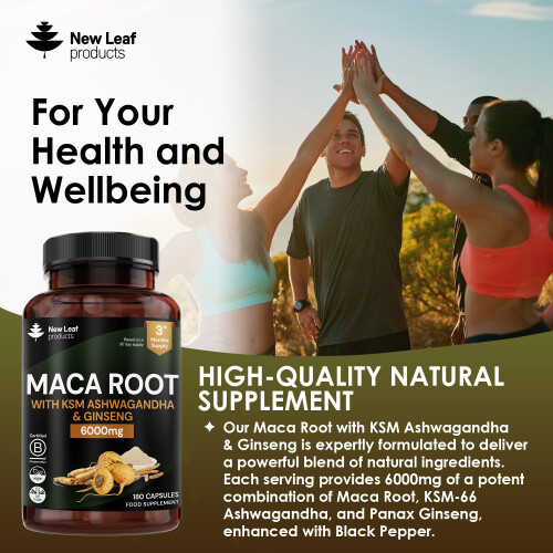 New Leaf Product Maca Root 6000mg + Ashwagandha & Giniseng 180 Vegan Capsules 2