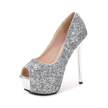 14 cm Stiletto High Heels Open Toe Plus Size Night Club Shoes 35 EU Silver for Pole Dance and Party Wear