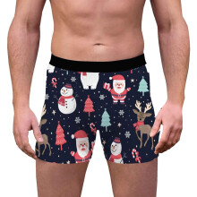 Christmas Boxer Shorts Men's Funny Print Underpants Dark Blue Size S Santa Costume Holiday Underwear Fashion Trend