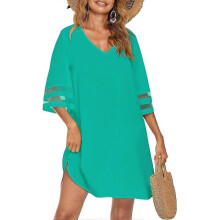 (S, Green) Women's Swimsuit Coverup Bathing Suit Cover Ups V Neck Summer Bikini Casual Loose Beach Dress