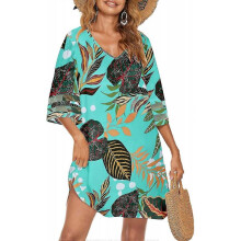 (S, Floral4) Women's Swimsuit Coverup Bathing Suit Cover Ups V Neck Summer Bikini Casual Loose Beach Dress