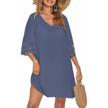 (M, Light Blue) Women's Swimsuit Coverup Bathing Suit Cover Ups V Neck Summer Bikini Casual Loose Beach Dress