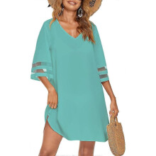 (2XL, Light Green) Women's Swimsuit Coverup Bathing Suit Cover Ups V Neck Summer Bikini Casual Loose Beach Dress